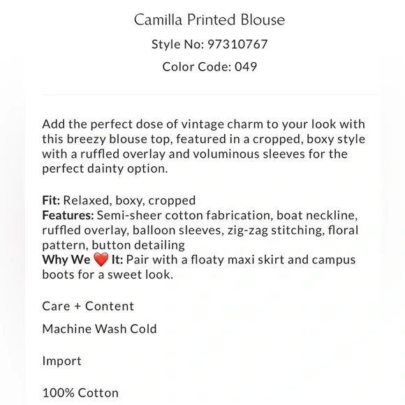 Free People Camilla Printed Blouse NWT blue floral boho Large flowy top - Picture 4 of 5